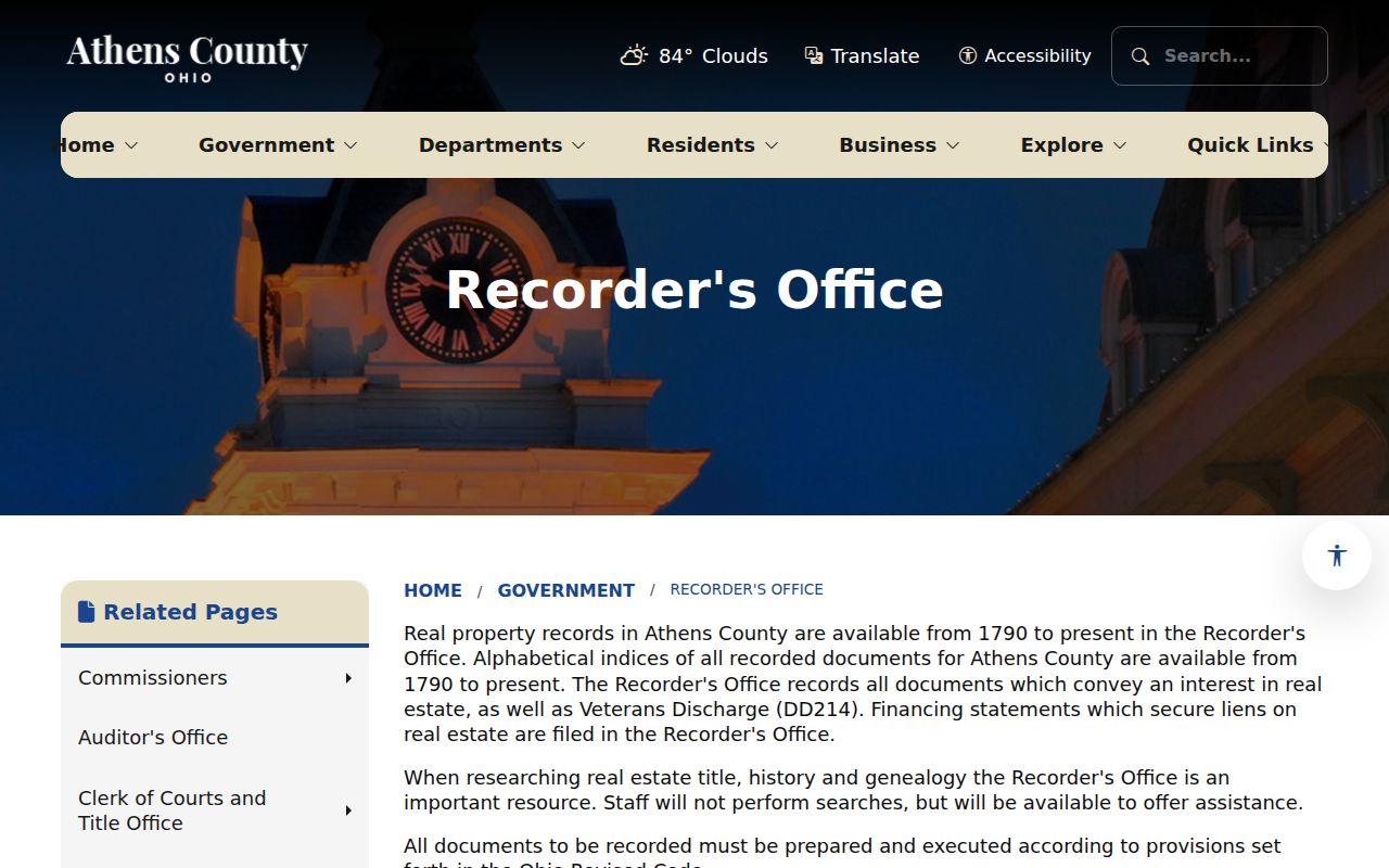 Athens Township residents directory Recorder records page