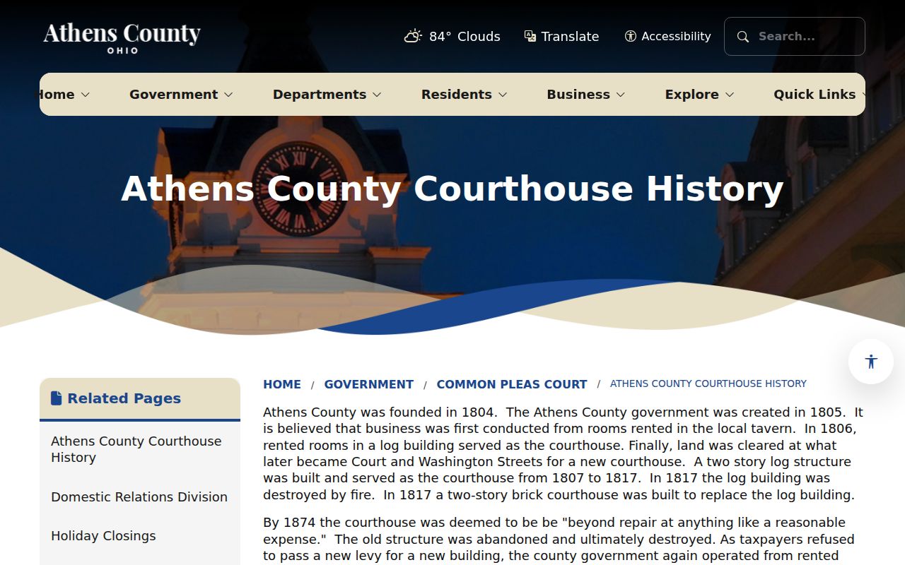 Athens Township previous residents research reference showing Athens County courthouse history