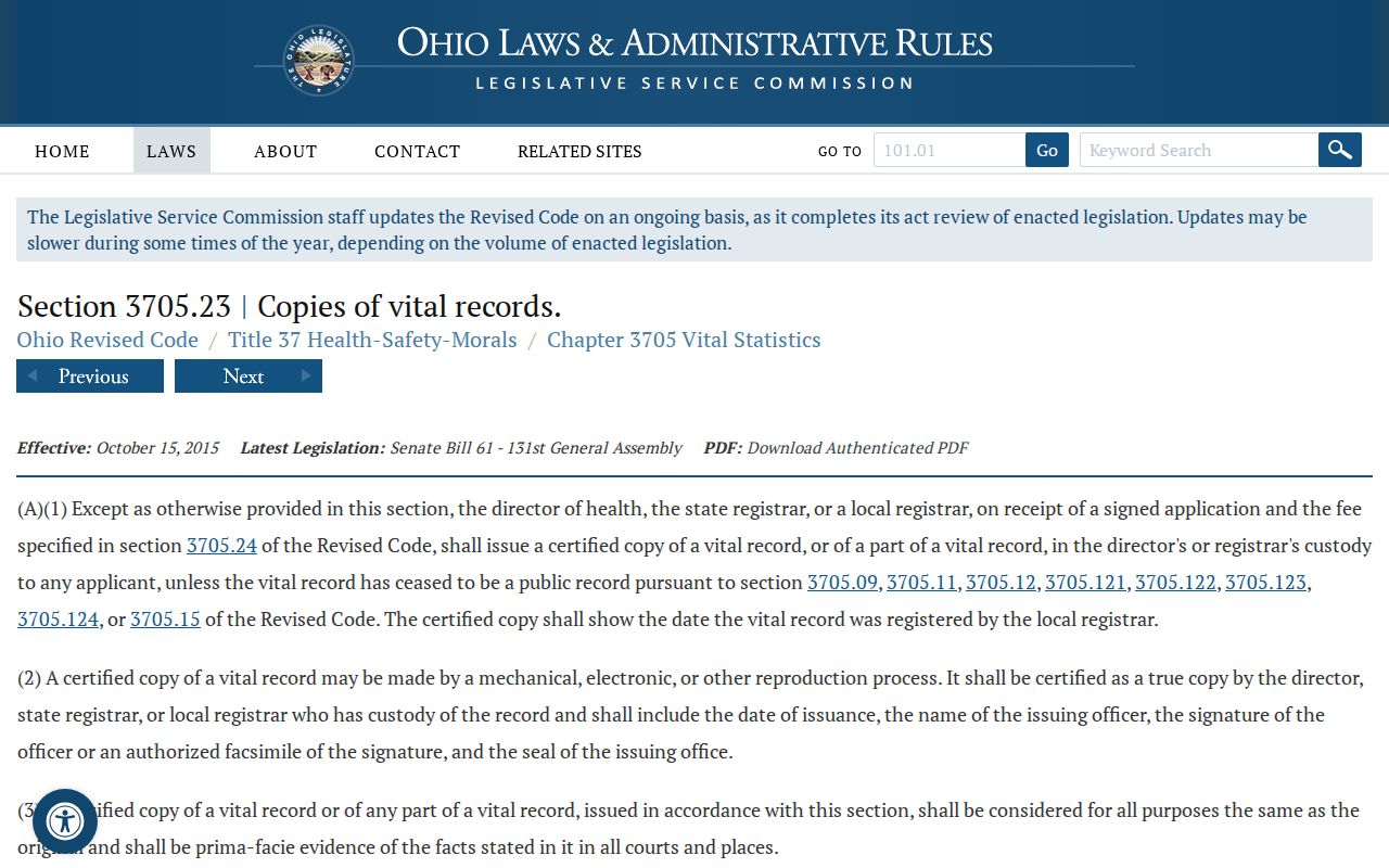 Athens Township previous residents research reference for Ohio vital-record certified copy law