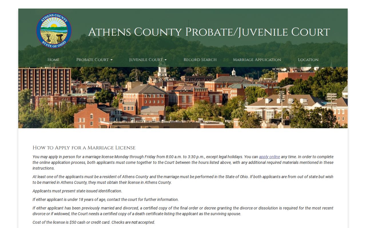 Athens Township previous residents research reference showing Athens County Probate marriage application information