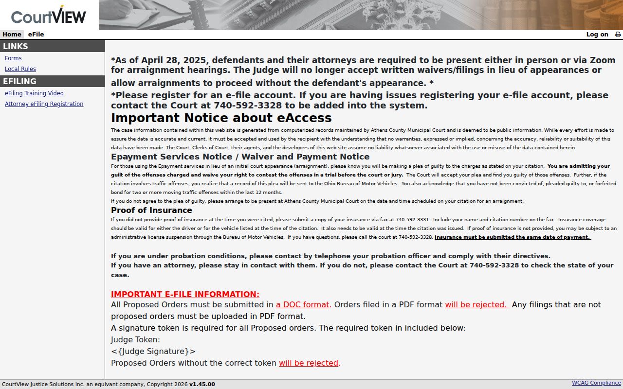 Athens Township resident lookup Municipal Court public case information screen
